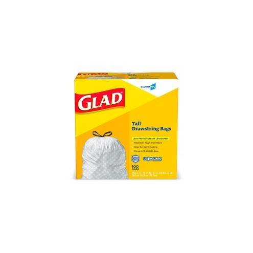 Glad ForceFlex Tall Kitchen Drawstring Trash Bags - 13 gal - 9 mil (229 Micron) Thickness - White - 7200/Bundle - 100 Per Box - Kitchen, Office, Day Care, Restaurant, School