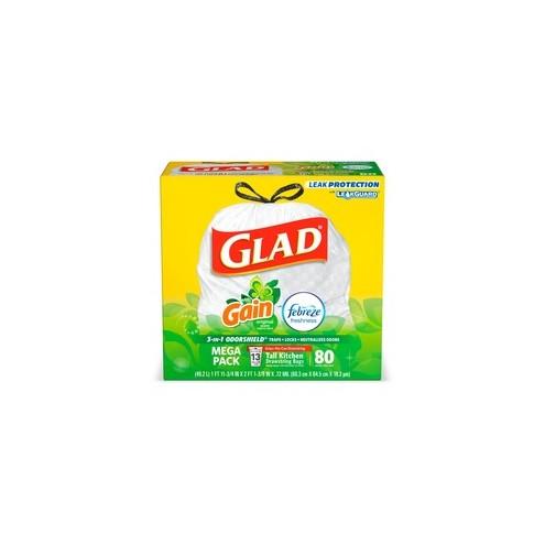 Glad OdorShield 13-gallon Gain Scent Trash Bags - 13 gal - 23.75" Width x 25.38" Length x 0.72 mil (18 Micron) Thickness - White - 1Box - 80 Per Box - Home, Office