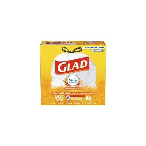 Glad OdorShield Tall Kitchen Drawstring Trash Bags - 13 gal - 24.02" Width x 27.36" Length x 0.78 mil (20 Micron) Thickness - White - 9600/Bundle - Kitchen, Garbage, Home, Office