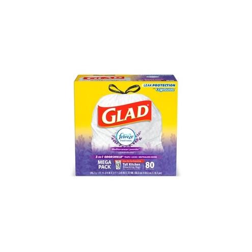 Glad ForceFlex Tall Kitchen Drawstring Trash Bags - 13 gal - 24.02" Width x 27.36" Length x 0.78 mil (20 Micron) Thickness - White - 9600/Bundle - Kitchen, Garbage, Office