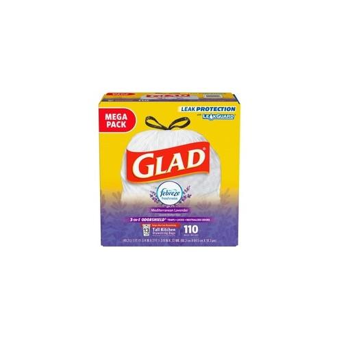 Glad Tall Kitchen Drawstring Trash Bags - ForceFlexPlus Advanced Protection - 13 gal - 23.75" Width x 25.38" Length x 0.72 mil (18 Micron) Thickness - White - 1Box - 110 Per Box - Home, Office