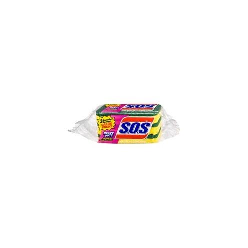 S.O.S Scrub Sponge - 3" Width x 5.3" Depth - 2016/Bundle - Cellulose - Yellow, Green