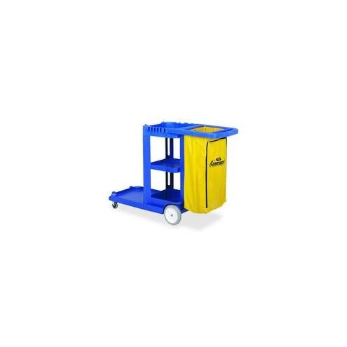 Continental Janitorial Cart - 8" , 3" Caster Size - Plastic, Vinyl - 38" Length x 55" Width x 30" Depth x 38" Height - Blue - 1 Each