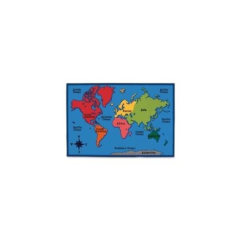 Carpets for Kids Value Line World Map Design Rug - 12 ft Length x 96" Width - Rectangle - Assorted