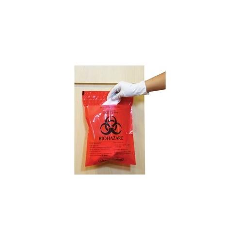 CareTek Stick-On Biohazard Infectious Red Waste Bags - 1.40 quart - 12" Width x 14" Length - 2 mil (51 Micron) Thickness - Red - 100/Box