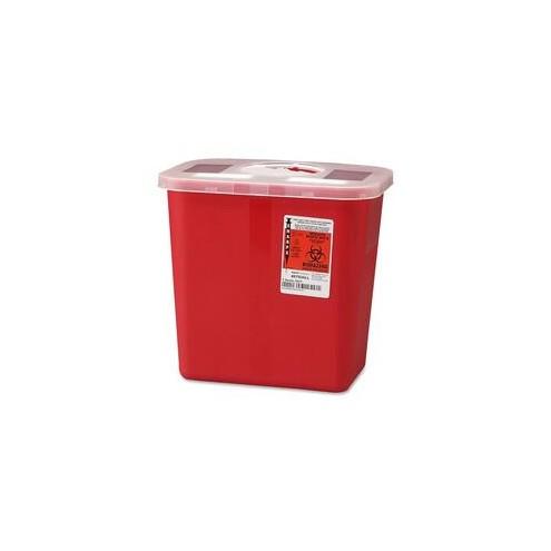 Covidien Sharps 2 Gallon Container with Rotor Lid - 2 gal Capacity - 10" Height x 10.5" Width x 7.3" Depth - Red