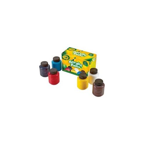 Crayola 6-color Acrylic Paint Set - 2 oz - 6 / Set - Deep Red, Brilliant Yellow, Burnt Umber, Ivory Black, Titanium White, Brilliant Blue