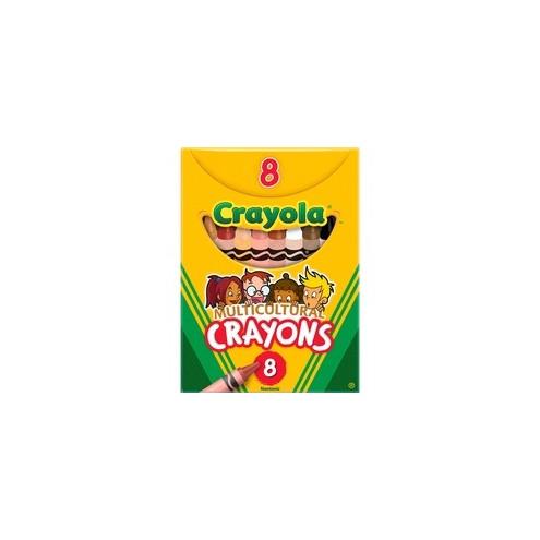 Crayola Large Regular Multicultural Crayons - 3.6" Length - 0.3" Diameter - Black, Sepia, Peach, Apricot, White, Tan, Mahogany, Burnt Sienna - 8 / Box