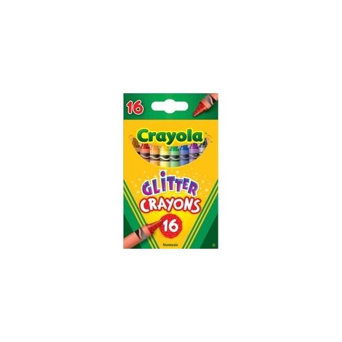 Crayola 16-ct Glitter Crayons - 3.6" Length - 0.3" Diameter - Assorted - 16 / Box