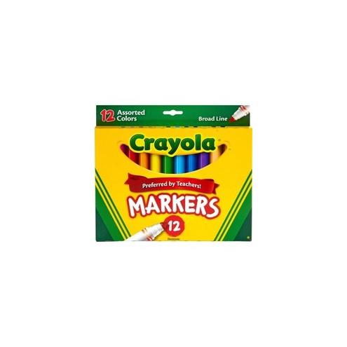 Crayola Broad Tip Classic Markers - Broad Marker Point - Conical Marker Point Style - Assorted, Orange, Yellow, Green, Blue, Violet, Brown, Black, Gray, Flamingo Pink, Blue Water Based Ink - 12 / Set
