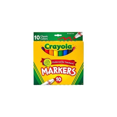 Crayola Classic Colors Broad Line Markers - Brown, Purple, Red, Orange, Yellow, Green, Black, Gray, Pink, Blue - 10 / Set