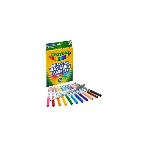Crayola Thinline Washable Markers - Fine Marker Point - Red, Orange, Yellow, Green, Blue, Violet, Brown, Black, Gray, Flamingo Pink, Blue, ... Water Based Ink - 12 / Set