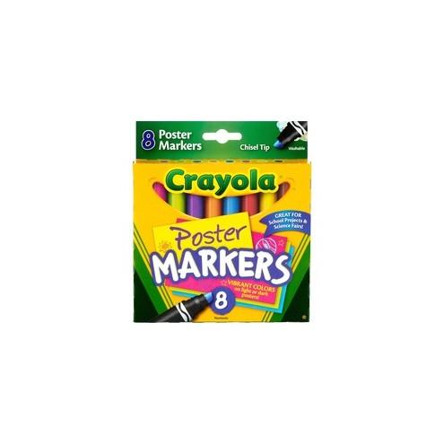 Crayola Washable Chisel Tip Poster Markers - Chisel Marker Point Style - Assorted - 8 / Set