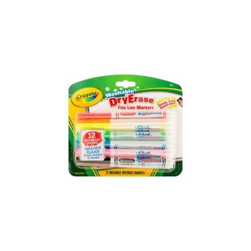 Crayola Washable Dry Erase Fine Line Markers - Fine Marker Point - Bullet Marker Point Style - Assorted - 12 / Set