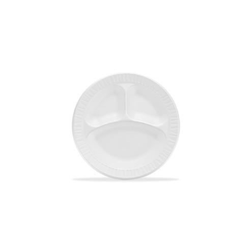 Dart Unlaminated Foam Compartment Plates - 10.25" Diameter Plate - Foam - White - 500 Piece(s) / Carton