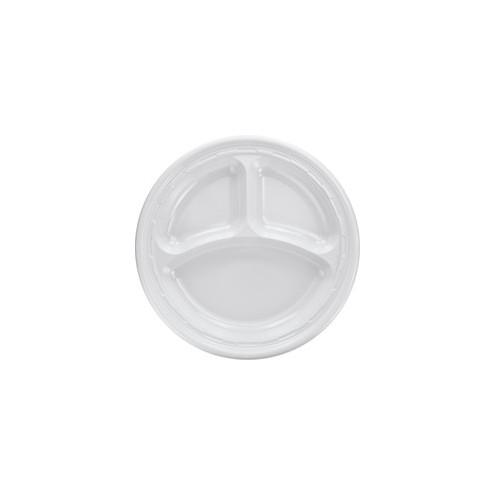 Dart 3-sect Disposable Plastic Dinnerware Plate - 10" Diameter Dinner Plate - Plastic - Disposable - White - 500 Piece(s) / Carton