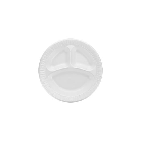 Dart 3-sect Disposable Foam Dinnerware Plate - 10.25" Diameter Plate - Foam - White - 500 Piece(s) / Carton