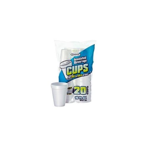 Dart Insulated 16 oz. Beverage Cups - 16 fl oz - 20 / Pack - White - Foam - Hot Drink, Cold Drink