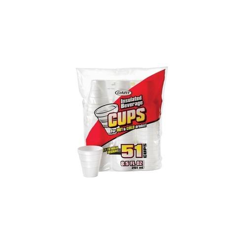 Dart Insulated 8-1/2 oz. Beverage Cups - 8.50 fl oz - 51 / Pack - White - Foam - Hot Drink, Cold Drink, Coffee, Hot Chocolate, Soft Drink, Iced Tea