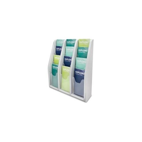 Deflecto Multi-Compartment Literature Display - 12 Pocket(s) - 19.8" Height x 15.8" Width x 5" Depth - Desktop - Gray - Plastic - 1 / Each