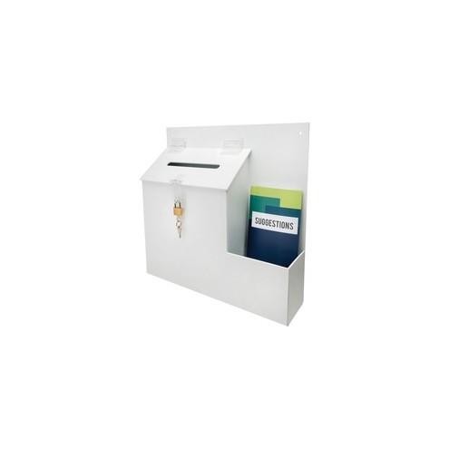 Deflecto Suggestion Box - External Dimensions: 13.8" Width x 3.6" Depth x 13" Height - Key Lock Closure - Plastic - White - For Sharp Disposable - 1 Each