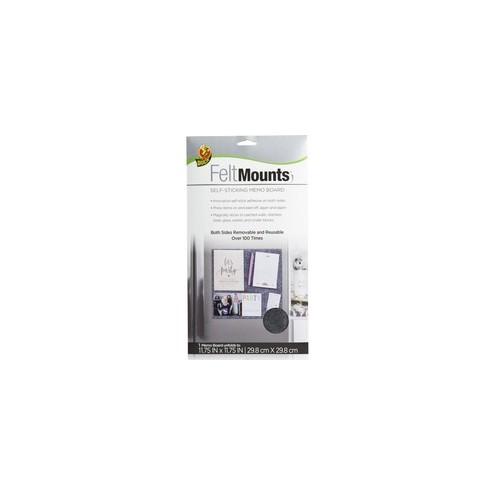 Duck Brand Felt Mounts Self-Sticking Memo Board - 11.75" Height x 11.75" Width - Charcoal Surface - Damage Resistant, Dual Sided, Self-stick - 1 Each