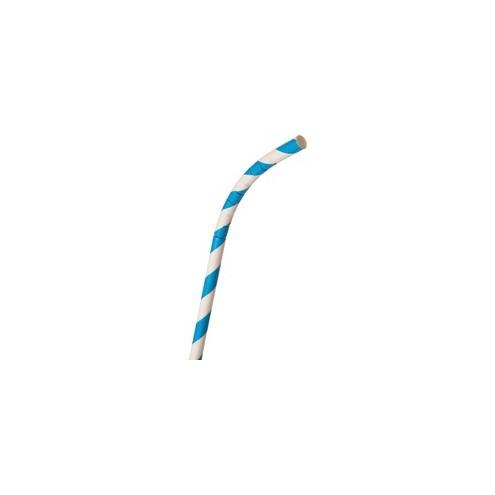 Eco-Products 7.75" Striped Paper FLEX Straw, Blue - 7.75" Length - Paper - 3200 / Carton - Blue, White