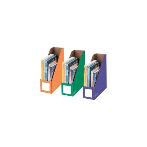 Bankers Box Magazine File Storage Holder - Purple, Green, Orange - Corrugated Fiberboard - 3 / Pack