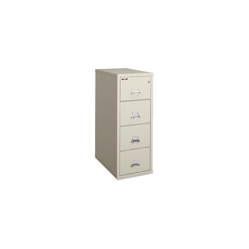 FireKing Insulated Vertical File - 4-Drawer - 17.8" x 31.5" x 52.8" - 4 x Drawer(s) for File - Letter - Vertical - Security Lock, Fire Resistant - Parchment - Powder Coated - Gypsum