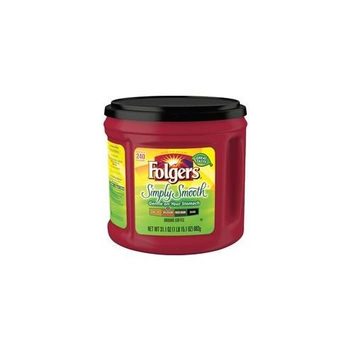 Folgers&reg; Simply Smooth Medium Ground Coffee Ground - Regular - Medium - 31.1 oz Per Canister - 1 Each