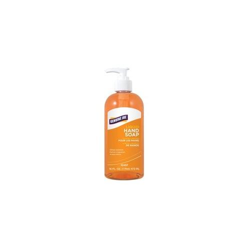 Genuine Joe Liquid Hand Soap - 16 fl oz (473.2 mL) - Pump Bottle Dispenser - Hand - Orange - Bio-based, pH Balanced - 12 / Carton