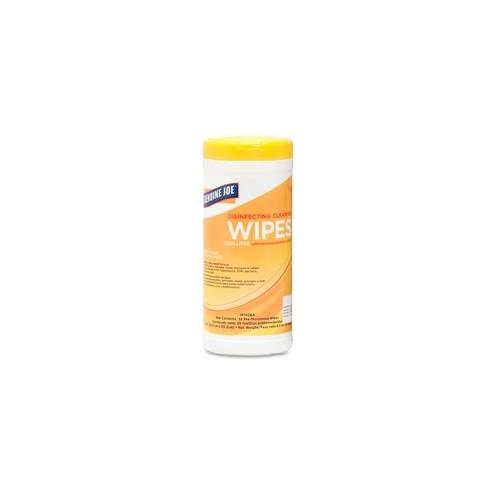 Genuine Joe Lemon Scent Disinfecting Cleaning Wipes - Wipe - Lemon Scent - 6" Width x 8" Length - 35 / Canister - 6 / Carton - White