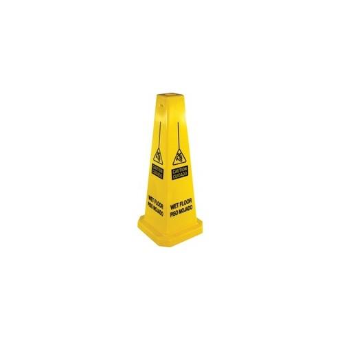 Genuine Joe Bright Four-sided Caution Safety Cone - 1 Each - 10" Width x 24" Height - Cone Shape - Stackable - Polypropylene - Yellow