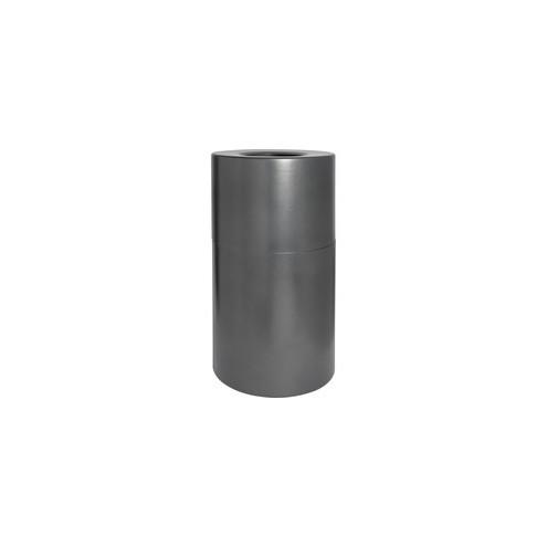 Genuine Joe Classic Cylinder Gray Waste Receptacle - 35 gal Capacity - 34" Height x 18" Diameter - Aluminum - Charcoal