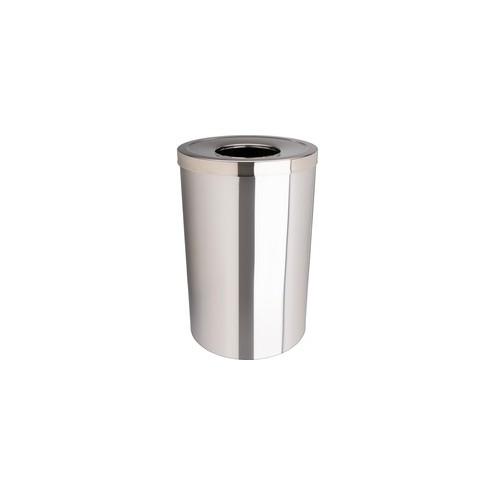 Genuine Joe 30 Gal Stainless Steel Trash Receptacle - 30 gal Capacity - 31.5" Height x 20" Diameter - Stainless Steel - Silver