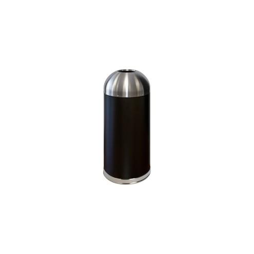 Genuine Joe 15 Gallon Dome Top Trash Receptacle - 15 gal Capacity - 40" Height x 16.5" Diameter - Black, Silver