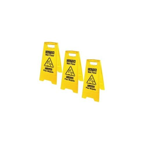 Genuine Joe Universal Graphic Wet Floor Sign - 3 / Bundle - Wet Floor Print/Message - Foldable - Yellow