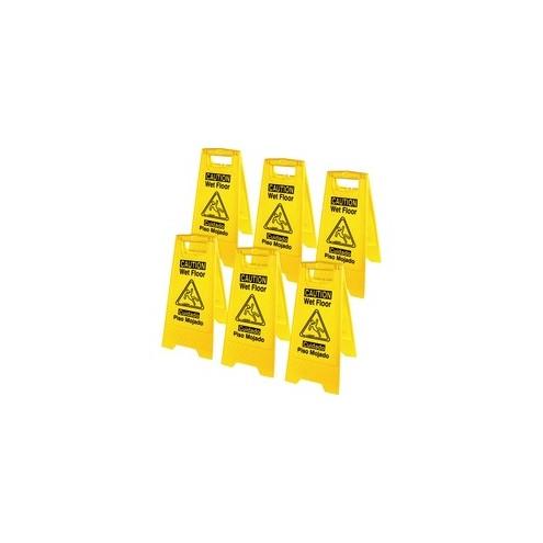 Genuine Joe Universal Graphic Wet Floor Sign - 6 / Carton - Wet Floor Print/Message - Foldable - Yellow