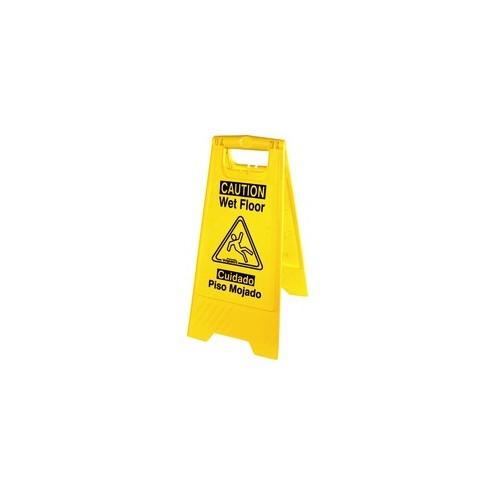 Genuine Joe Universal Graphic Wet Floor Sign - 1 Each - Wet Floor Print/Message - Foldable - Yellow