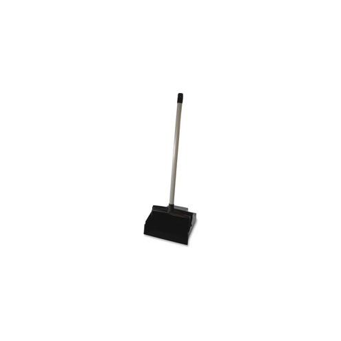 Genuine Joe Lobby Dust Pan - 12" Wide - 30" Handle - Plastic - Black - 6 / Carton