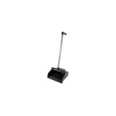 Genuine Joe L-grip Plastic Lobby Dust Pan - 26" Handle - Plastic - Black - 6 / Carton