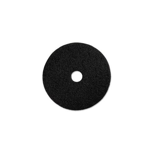 Genuine Joe Black Floor Stripping Pad - 13" Diameter - 5/Carton x 13" Diameter x 1" Thickness - Fiber - Black