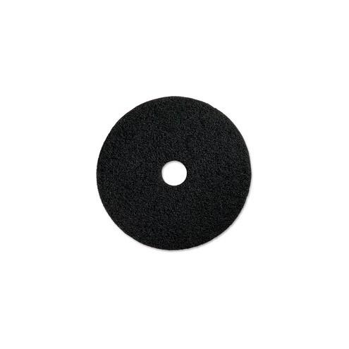 Genuine Joe Black Floor Stripping Pad - 16" Diameter - 5/Carton x 16" Diameter x 1" Thickness - Resin, Fiber - Black