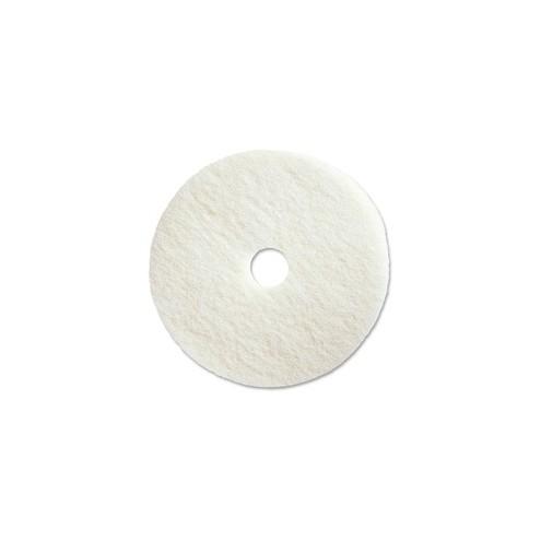 Genuine Joe Polishing Floor Pad - 17" Diameter - 5/Carton x 17" Diameter x 1" Thickness - Fiber - White