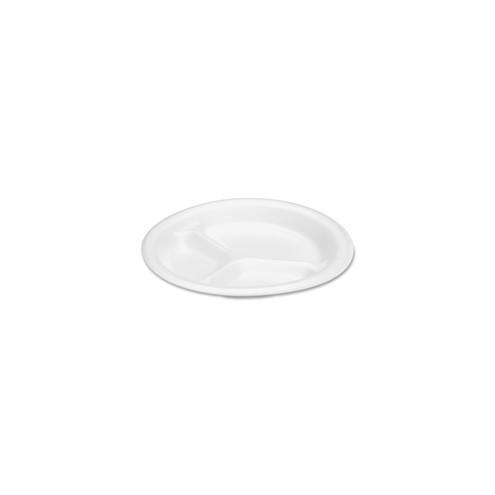 Genpak Three Compartment Foam Dinnerware - 8.88" Diameter Plate - Foam Plate - Disposable - 500 Piece(s) / Carton
