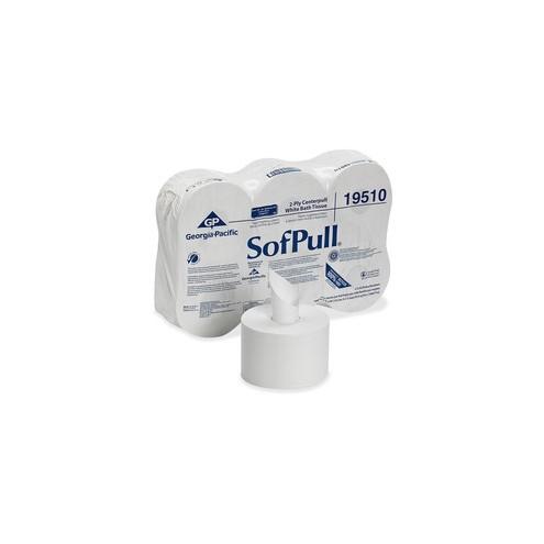 SofPull Dispenser 2ply Bath Tissue - 2 Ply - 5.25" x 8.40" - 1000 Sheets/Roll - 8.10" Roll Diameter - White - Perforated, Soft, Chlorine-free, Center Pull - For Bathroom - 6 / Carton