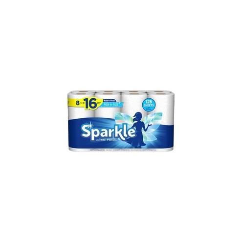 Sparkle Pick-A-Size Paper Towels - 2 Ply - White - Paper - Strong, Absorbent - For Kitchen, Garage, Bathroom - 8 / Carton