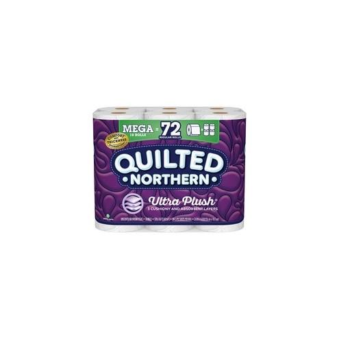 Georgia-Pacific Quilted Northern Plush Bath Tissue - 3 Ply - 284 Sheets/Roll - White - Smooth, Soft, Comfortable, Flushable, Septic Safe - 18 Rolls Per Carton - 5112 / Pack