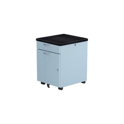 Great Openings Lester Personal Storage - 17.9" x 15.3" x 22.3" - Drawer Extension, Ball Bearing Slide, Grommet, Key Lock - Blue, Satin Nickel