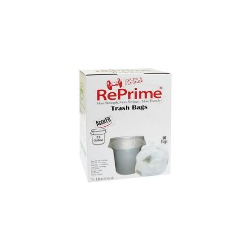 Heritage Accufit RePrime Trash Bags - 23 gal - 28" Width x 45" Length x 0.90 mil (23 Micron) Thickness - Clear - Resin - 300/Carton - Waste Disposal, Can